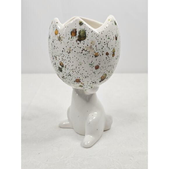 Vintage Mid Century Hand Painted Porcelain Bunny Holding Egg Easter Spring Art - Picture 2 of 10